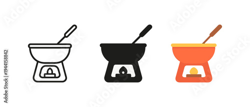 Set of fondue pots: linear, silhouette, and colorful designs