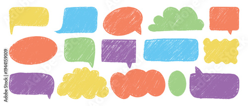 A collection of colorful speech bubbles in various shapes and sizes