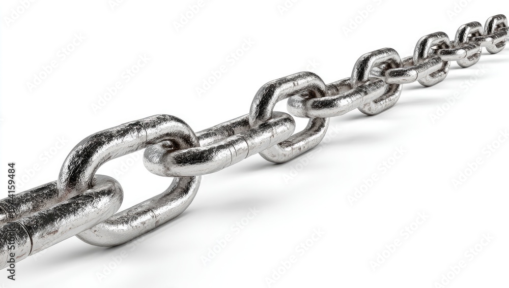 Fototapeta premium A close-up of a metallic chain lying diagonally on a white background