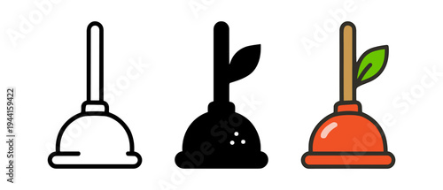 Eco-friendly plunger collection: flat and linear designs with green elements