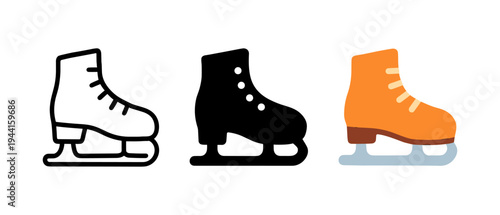 Ice skating boots in three unique styles: outline, silhouette, and flat design