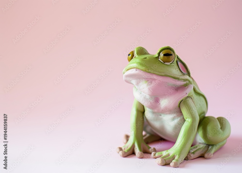 Obraz premium Cute green plasticine frog character with pink accents clay animal toy isolated on white background minimalist design