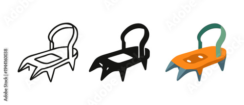 Abstract three-chair design in sketch, solid, and colorful styles