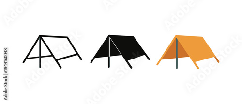 Minimalist camping tent design set featuring various styles