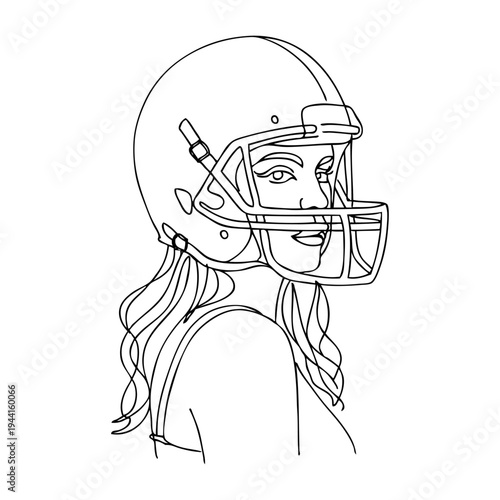 Logo fútbol americano femenino. Icono con cabeza de chica joven con casco de fútbol americano