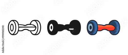 Colorful dumbbells set in flat, silhouette, and outline styles