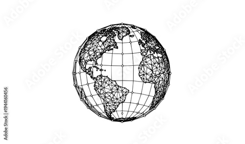 Polygonal wireframe earth globe with global connection network technology vector illustration