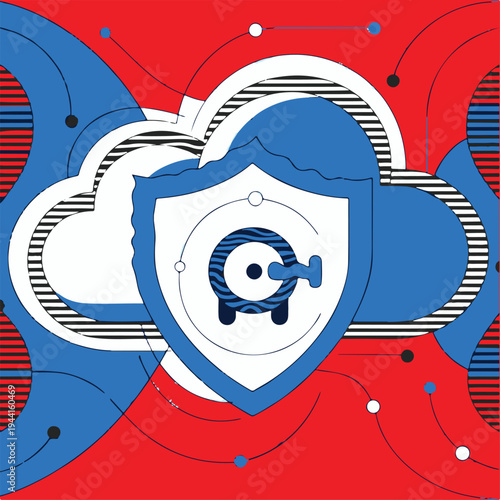 Cloud Security and Data Protection Concept – Digital Shield with Secure Cloud Technology Vector Illustration