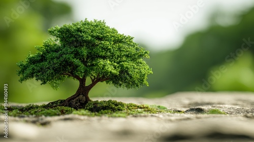 Serene Miniature Tree on Stone Surface Reflecting Peaceful Natural Setting
