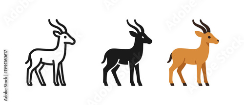 Minimalist antelope icons in black, white, and brown silhouettes