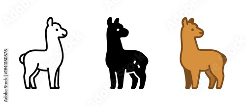 Llama silhouette and outline set in various styles