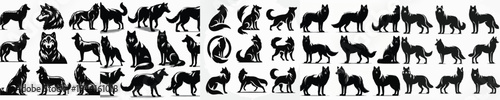 Vector set image silhouette of wolf