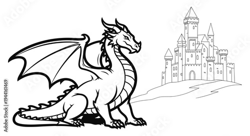 Dragon Guarding Fantasy Castle