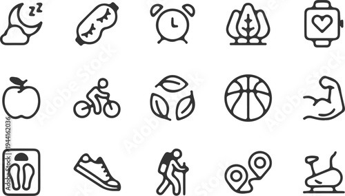 hand drawn health fitness outline icons set vector illustration design collection 