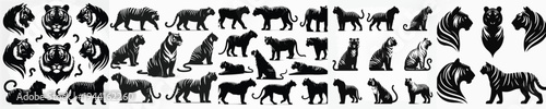 Vector set image silhouette of tiger