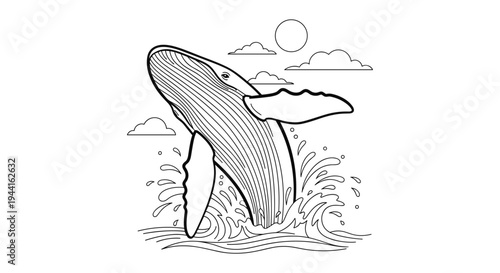 Humpback Whale Breaching Line Art