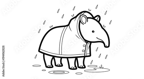 Cute Tapir in Raincoat