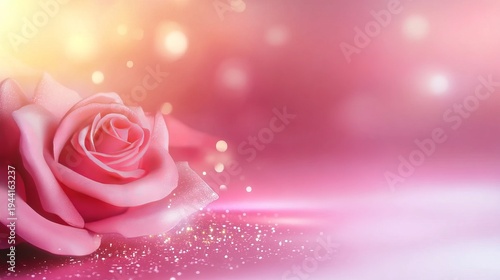 Gentle Pink Rose with Sparkling Bokeh Background for Greeting Cards and Invitations Designs