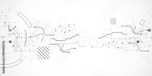 Technological background in gray colors. Used technical lines and a pattern of squares with different shades of gray.