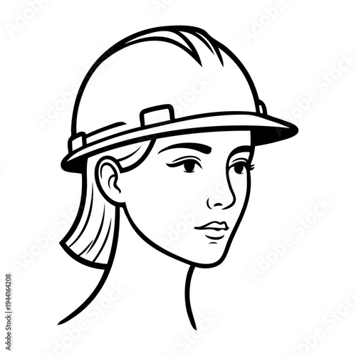 Dibujo sencillo con líneas de la cabeza de una mujer con casco de construcción