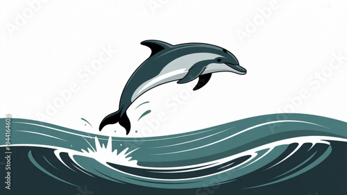 Dolphin jumping out of ocean waves with splash playful aquatic mammal in sea