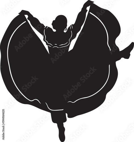 Traditional dancer performing folkloric dance vector silhouette illustration line art art