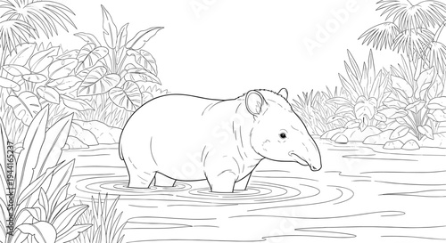 Tapir In Tropical River