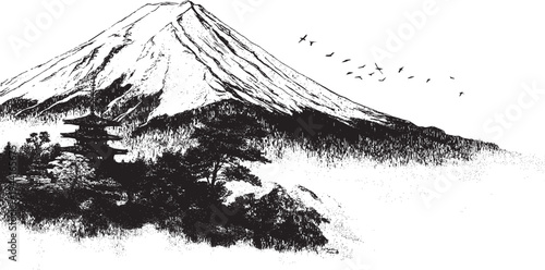 Mount Fuji, Japan illustration on a white background. This vector illustration can be used in any size you like for advertising, logos, and other work.