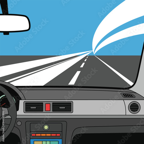 View from inside a car dashboard driving on a highway.