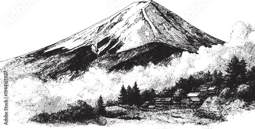 Mount Fuji, Japan illustration on a white background. This vector illustration can be used in any size you like for advertising, logos, and other work.