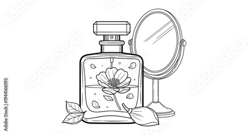 Perfume Bottle With Flower and Mirror