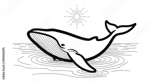 Whale breaching in stylized water