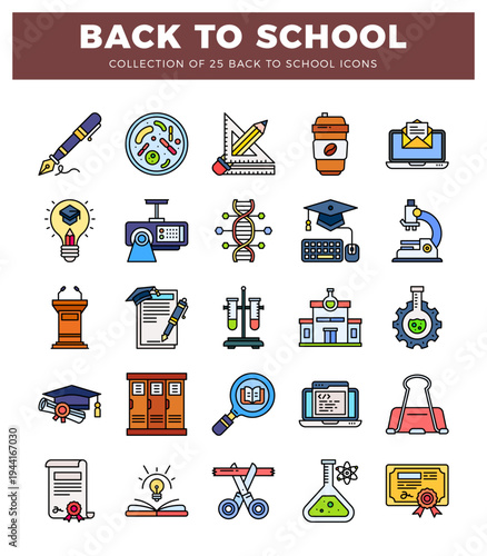 Back to School Icons Collection. Digital illustration for education. science. and learning themes.