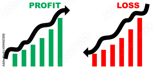 Graphs of increasing and decreasing columns with up and down arrows economics concept vector graph Premium Vector