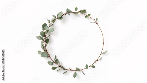 Minimalist Greenery Circle Frame on White Background for Decoration