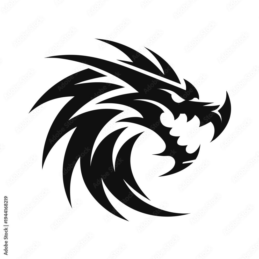 Fototapeta premium Powerful dragon head profile vector silhouette