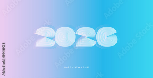 3D 2026 New Year Countdown Blue Linear Digits. Futuristic Numbers for Holiday Event Logo, Event Promo Symbol, Holograph Overlay Gradient Calendar Sign, Greeting Logotype Design. Vector Illustration