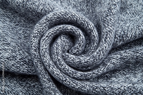 Abstract Gray Background Featuring Twisted Textile Fibers and Knitwear Material Surface Texture
