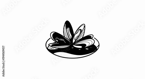 Abstract illustration of mussels in a circular dish with swirling patterns