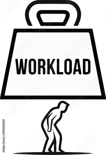 Person burdened by a heavy weight labeled "workload
