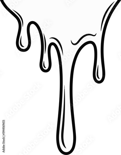 Dripping viscous liquid, illustrative, black ink outline