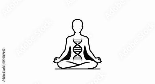 Silhouette of person in meditation pose with DNA helix inside torso