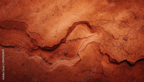 Abstract Red Earth Texture with Cracks and Crevices in Landscape