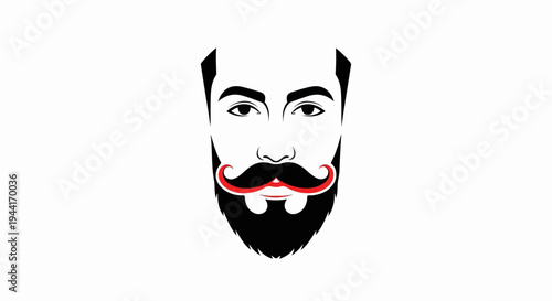 Stylized portrait of a man's face with prominent mustache and beard