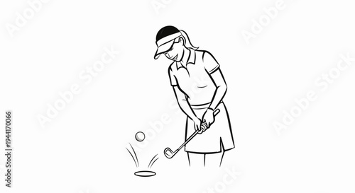 A sketch of a woman in athletic wear playing golf, about to putt
