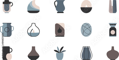 Assortment of minimalist ceramic vases, jugs, and decorative objects