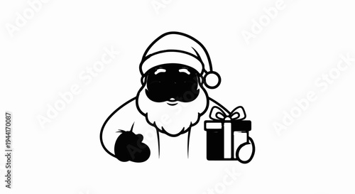 Sketch of Santa Claus wearing sunglasses and holding a gift box