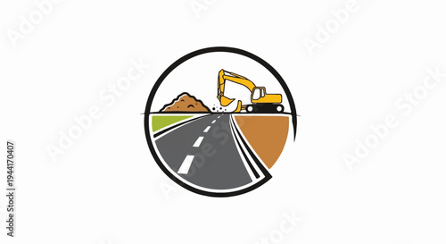 Excavator working on a new road construction project