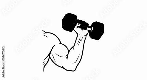 Muscular arm lifting heavy dumbbell, illustration of strength and fitness