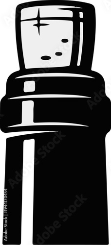 Stylized illustration of a glass bottle with a cork stopper and bubbles